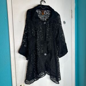 Multiples White Leopard Burnout Light Topper Jacket Roll-tab Sleeves. S